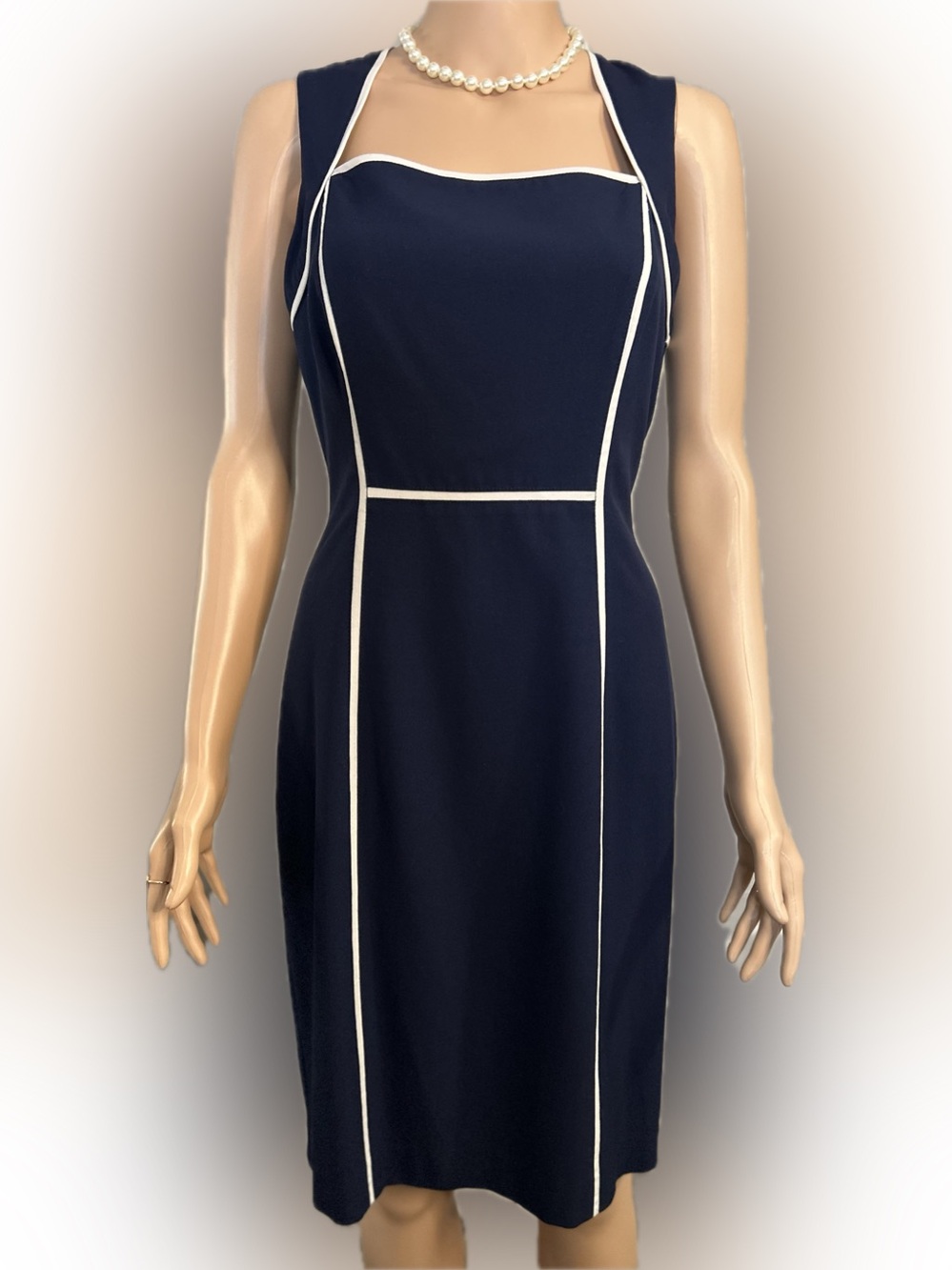White House Black Market Navy Dress with White Trim